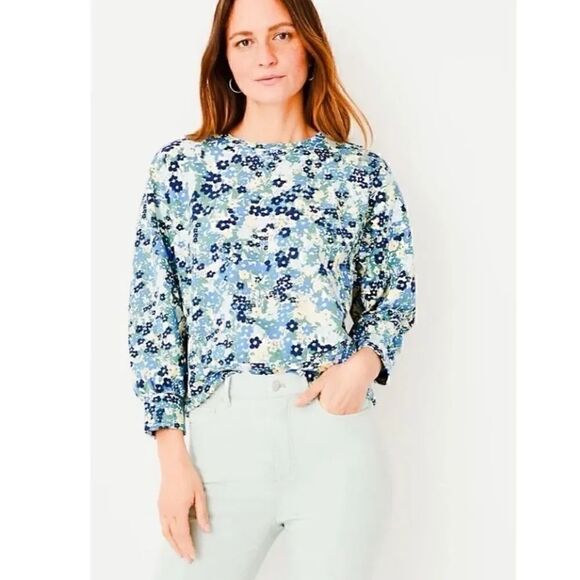 Ann Taylor Petite Floral Puff Sleeve Sweatshirt - Picture 6 of 8